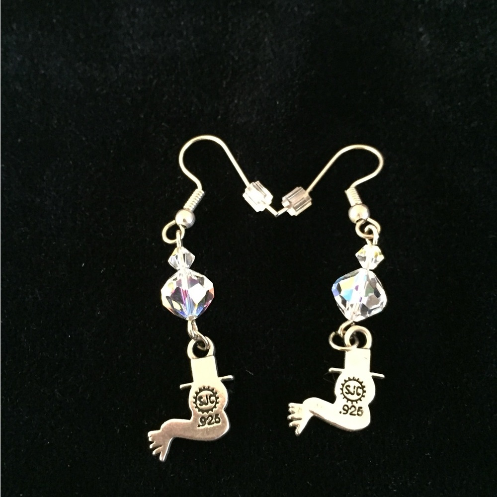 Preowned Vintage Sterling Silver .925 Snowman Earrings with Crystal Beads